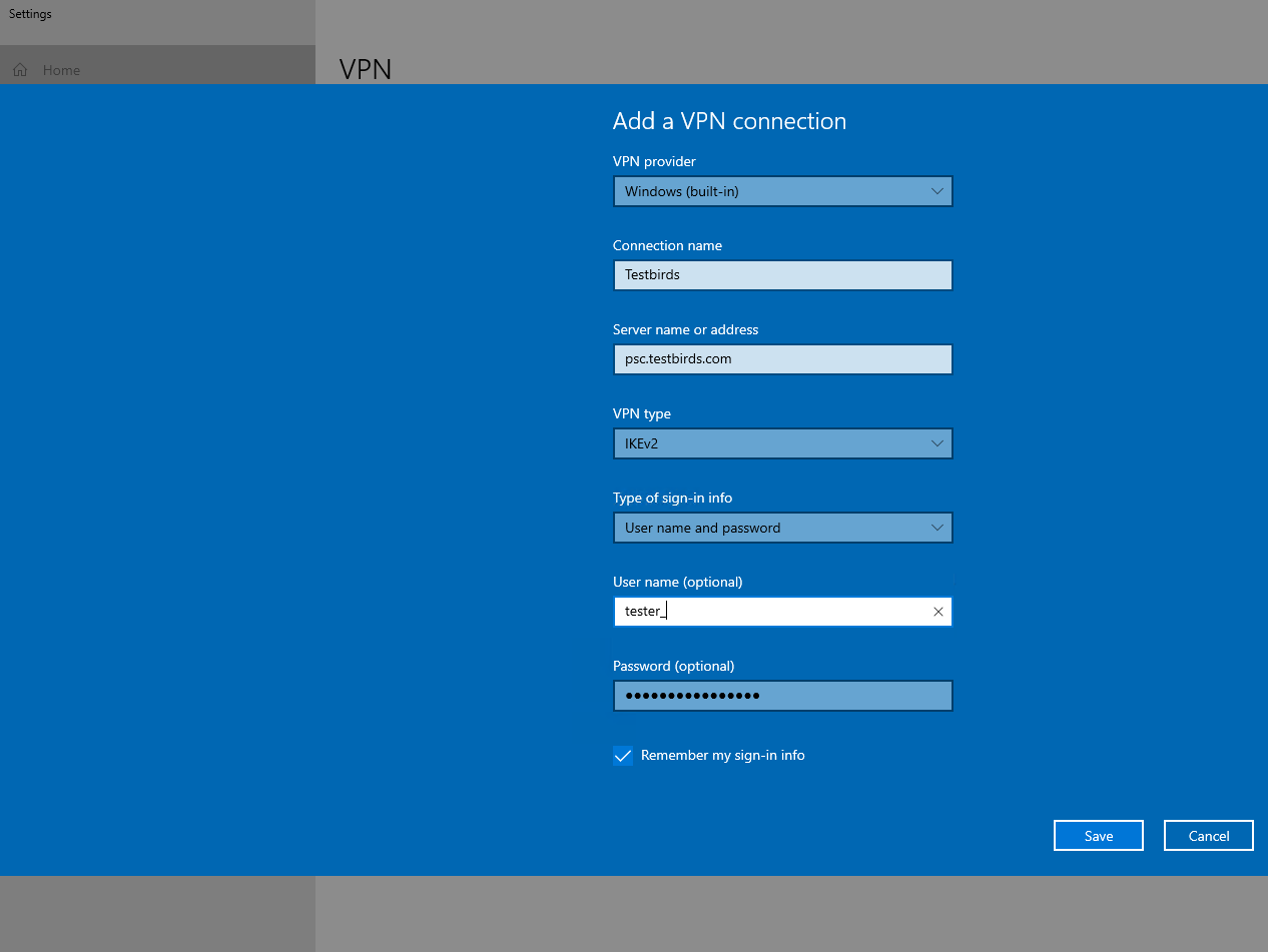 Windows VPN configuration